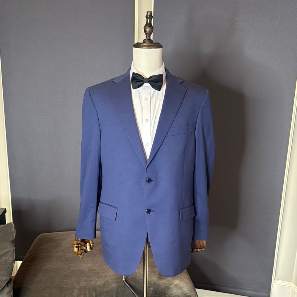 Men's Hart Schaffner Marx Blue Blazer Suit Jacket Size 44R Made In USA